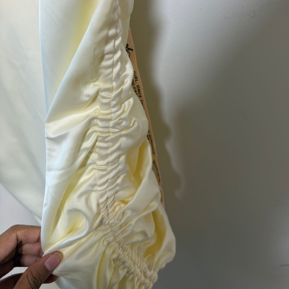 Oh Polly Satin Cowl Ruched Mini Dress – Oyster White (Size 10) - Picture 5 of 13